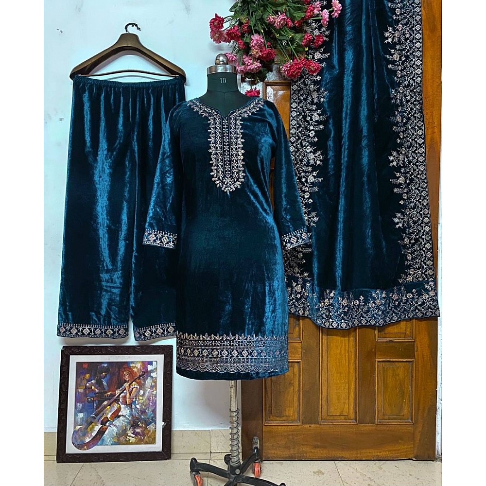 Rama velvet heavy embroidery worked plazzo suit