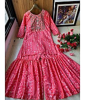 Red butter silk embroidered and printed sharara suit