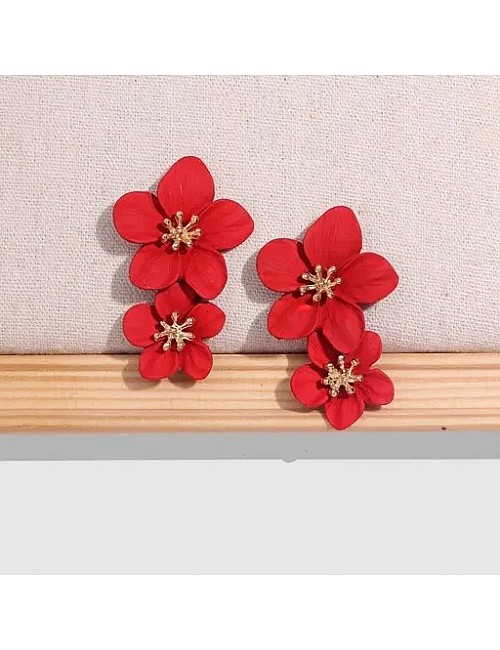 Red Double Flower Earrings