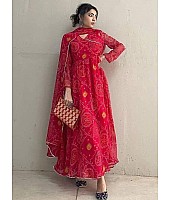 Red georgette bandhni print casual ethnic gown