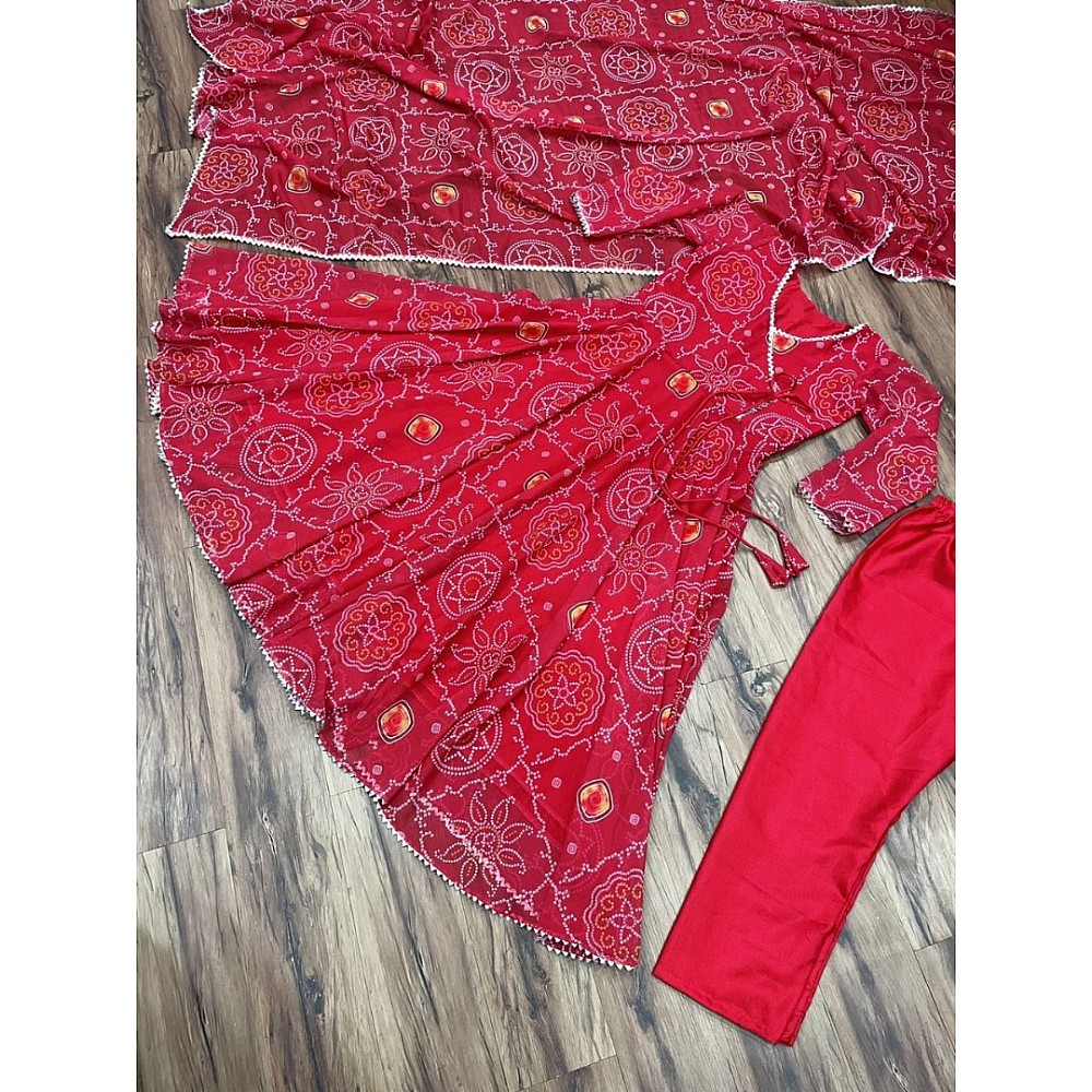 Red georgette bandhni print casual ethnic gown