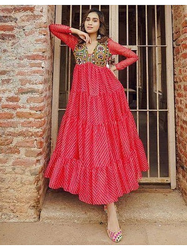 Flared Blush Pink Georgette Embroidered Long Kurti | Vamikaa-4003 |  Cilory.com