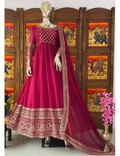Red georgette embroidered anarkali suit