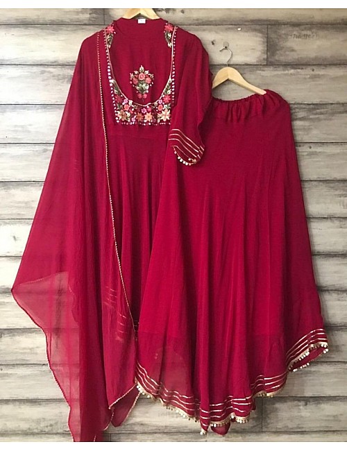 Red georgette embroidered lehenga suit