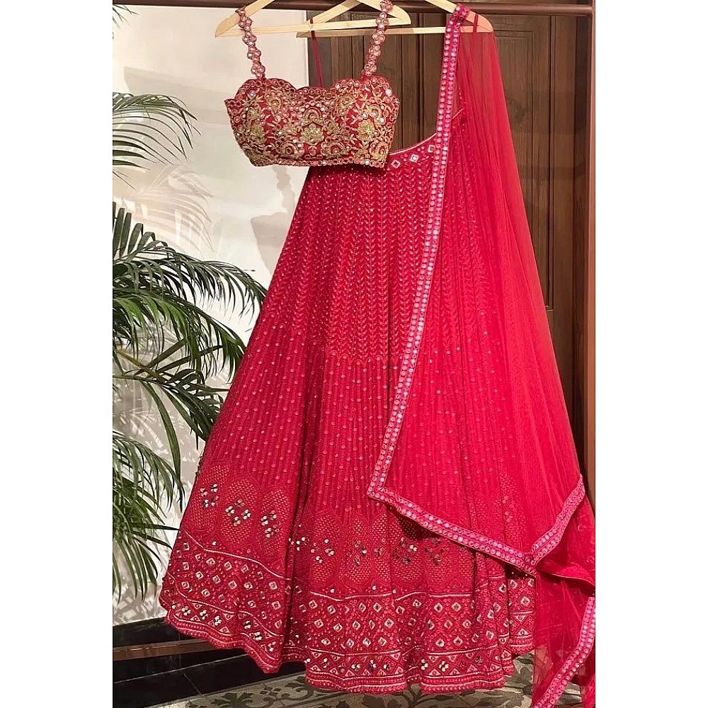 Red georgette heavy embroidered designer lehenga choli for wedding