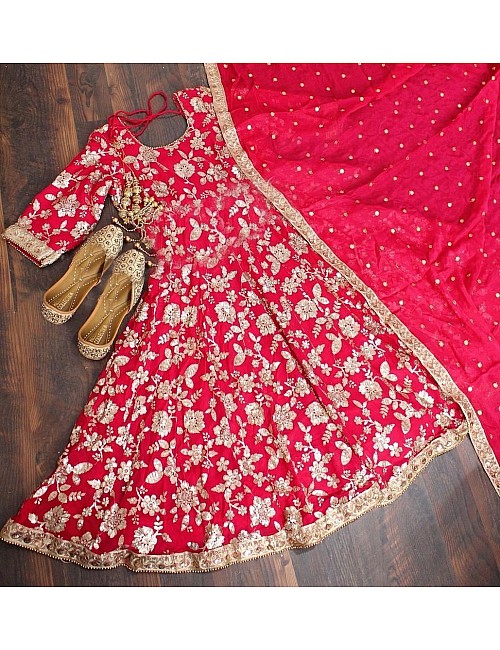 Red georgette heavy embroidered wedding anarkali suit