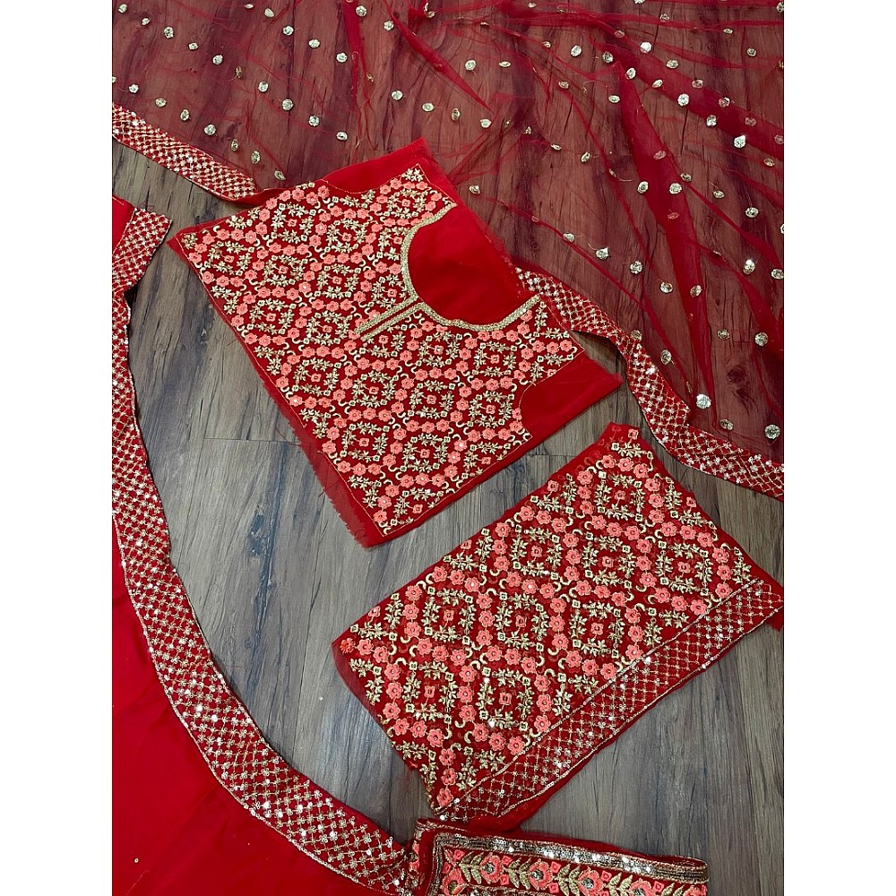 Red georgette hevy embroidered bridal lehenga choli