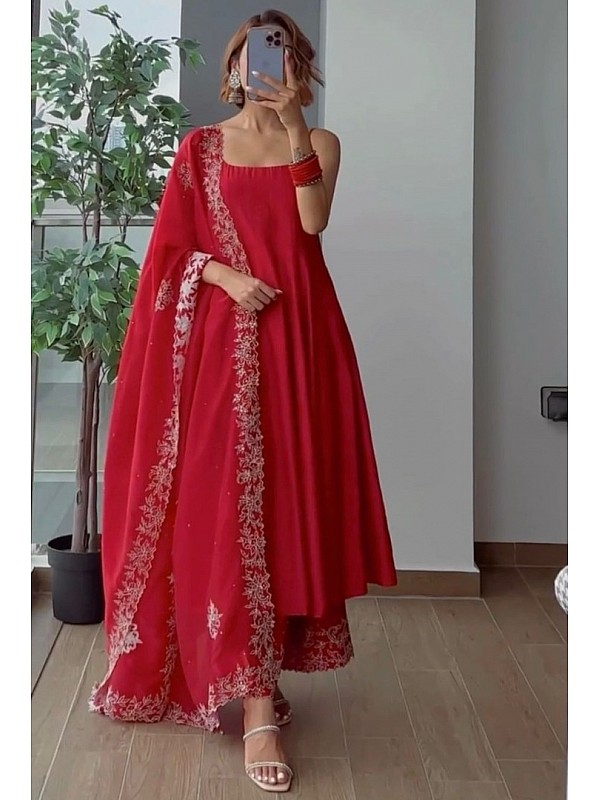 Red Color Party Wear Gown With Belt  ANOKHI FASHION