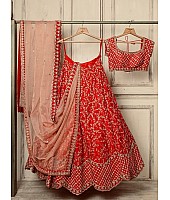Red malai silk heavy embroidered wedding lehenga choli