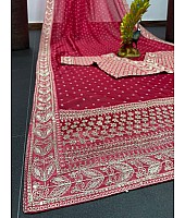 Red silk heavy embroidery work designer wedding saree