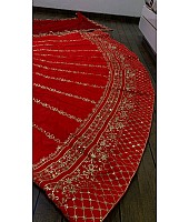 Red slub silk heavy embroidered wedding lehenga choli