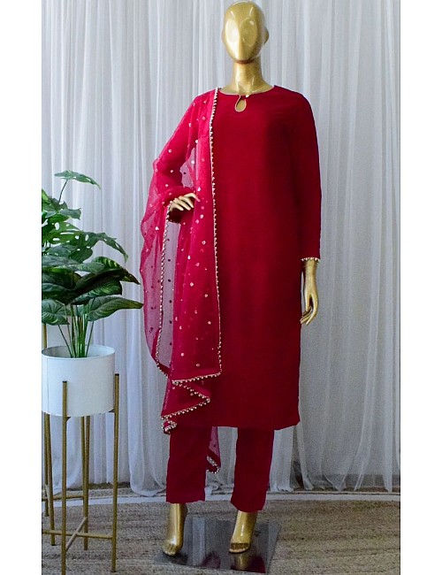 Red velvet party wear pant salwar suit