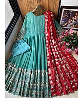 Sea green georgette embroidered anarkali suit for wedding