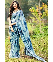 Sea green georgette sequence work printed saree