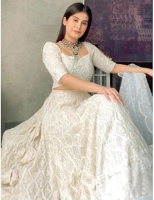 White georgette heavy embroidered designer wedding lehenga choli
