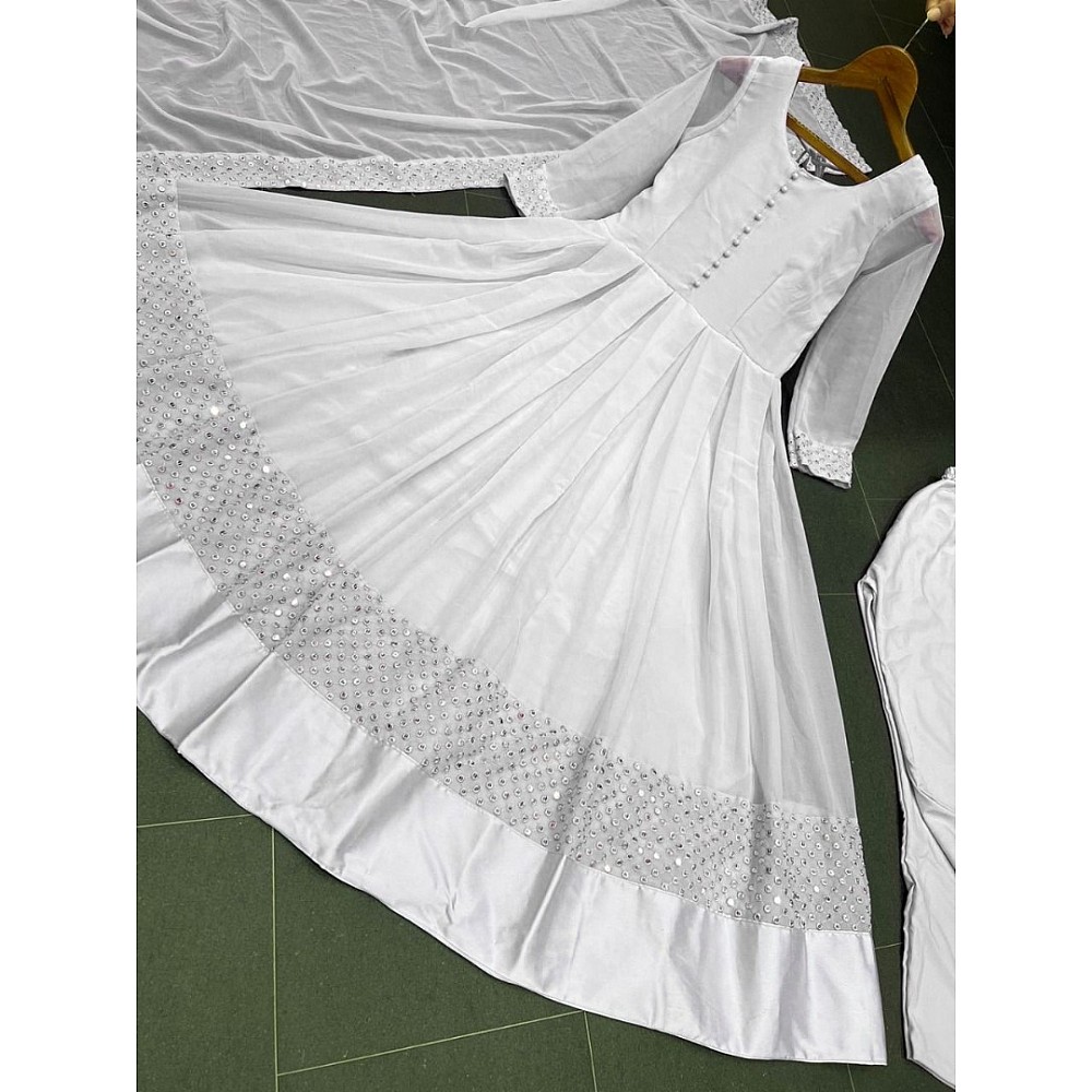 White georgette thread embroidered party wear anarkali suit