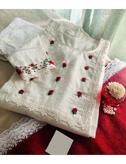 White georgette thread embroidered salwar suit