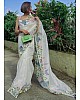 White organza print and hand worked saree