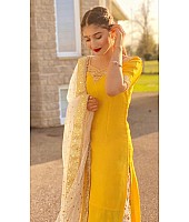 Yellow fancy thred and sequence work punjabi suit for haldi ceremony