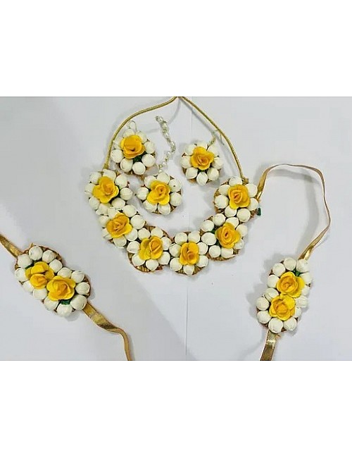 Yellow Flower Jewellery Set for Women & Girls (Mehandi/Haldi/Bridal/Baby Shower/Marriage/Wedding)