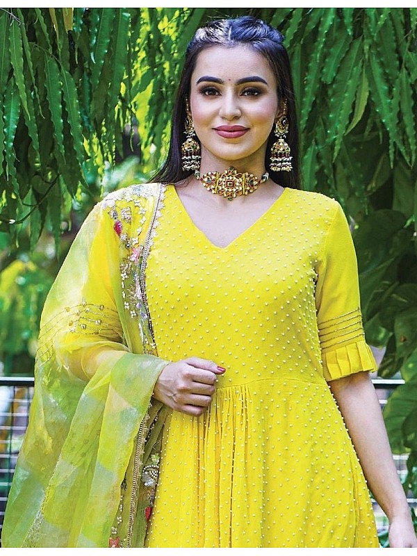 Golden Short Shirt Sharara - Dupatta - Bridal Mehndi Dress