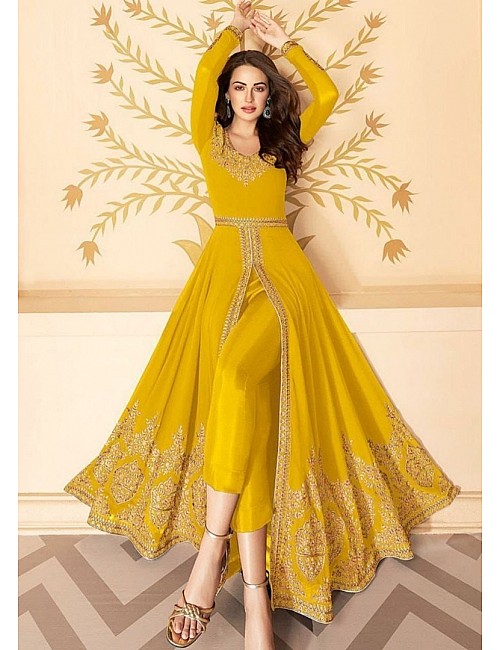 Yellow georgette embroidered salwar suit