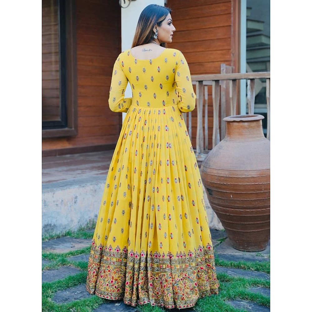 Gown : Yellow georgette sequence embroidered long ethnic ...