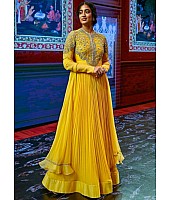 Yellow georgette thread and sequence embroidered long gown