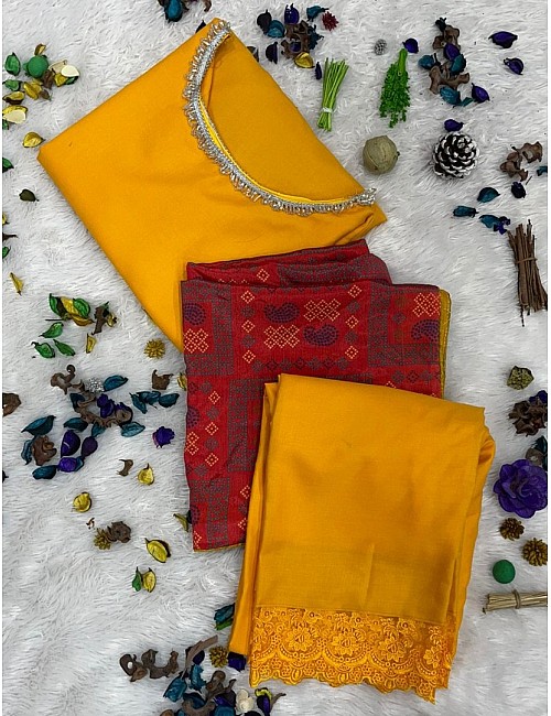 Yellow maslin russel lace salwar suit
