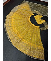 Yellow soft net sequence embroidery work haldi ceremony lehenga choli