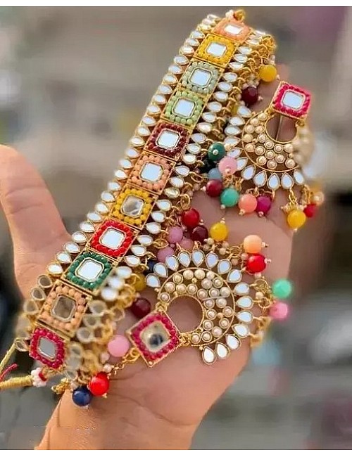 Alloy gold plated multicolor pearls cocker jewellery set