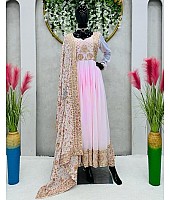 Baby pink georgette thread sequence work naira cut pant suit