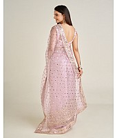 Baby pink net sequins dori work wedding saree