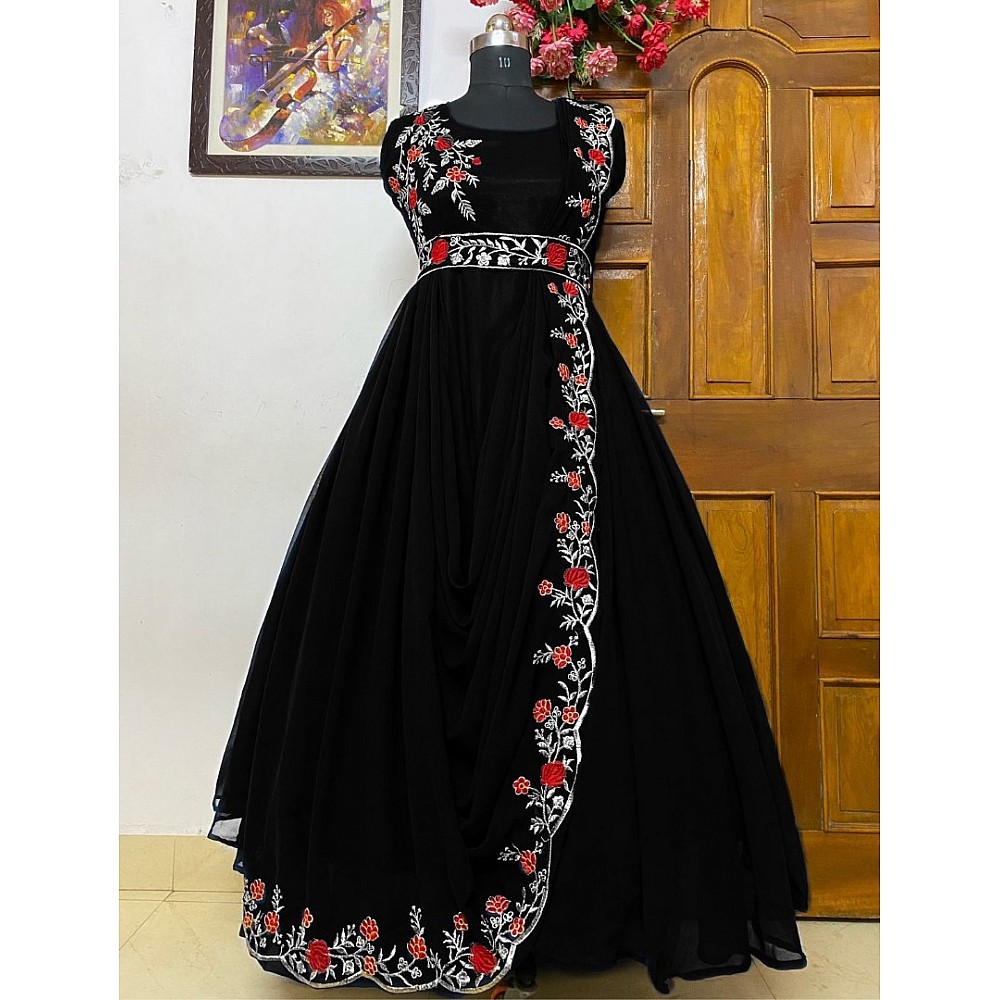 Black georgette embroidered indowestern umbrella flair gown
