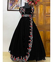 Black georgette embroidered indowestern umbrella flair gown