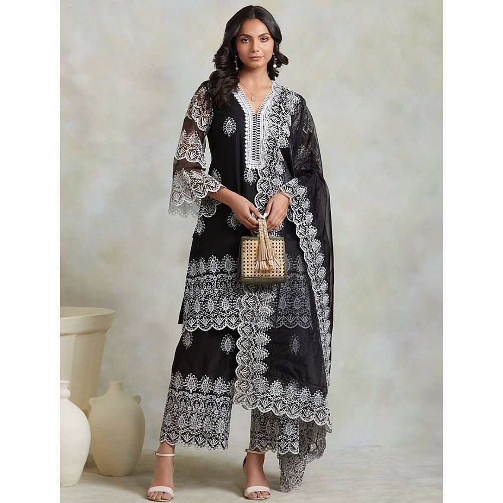 Black georgette embroidery work plazzo suit