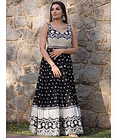 Black georgette heavy embroidery work gown