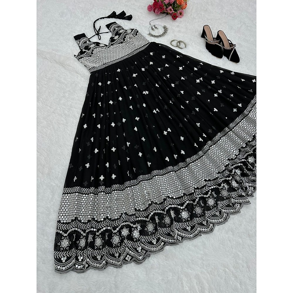 Black georgette heavy embroidery work gown