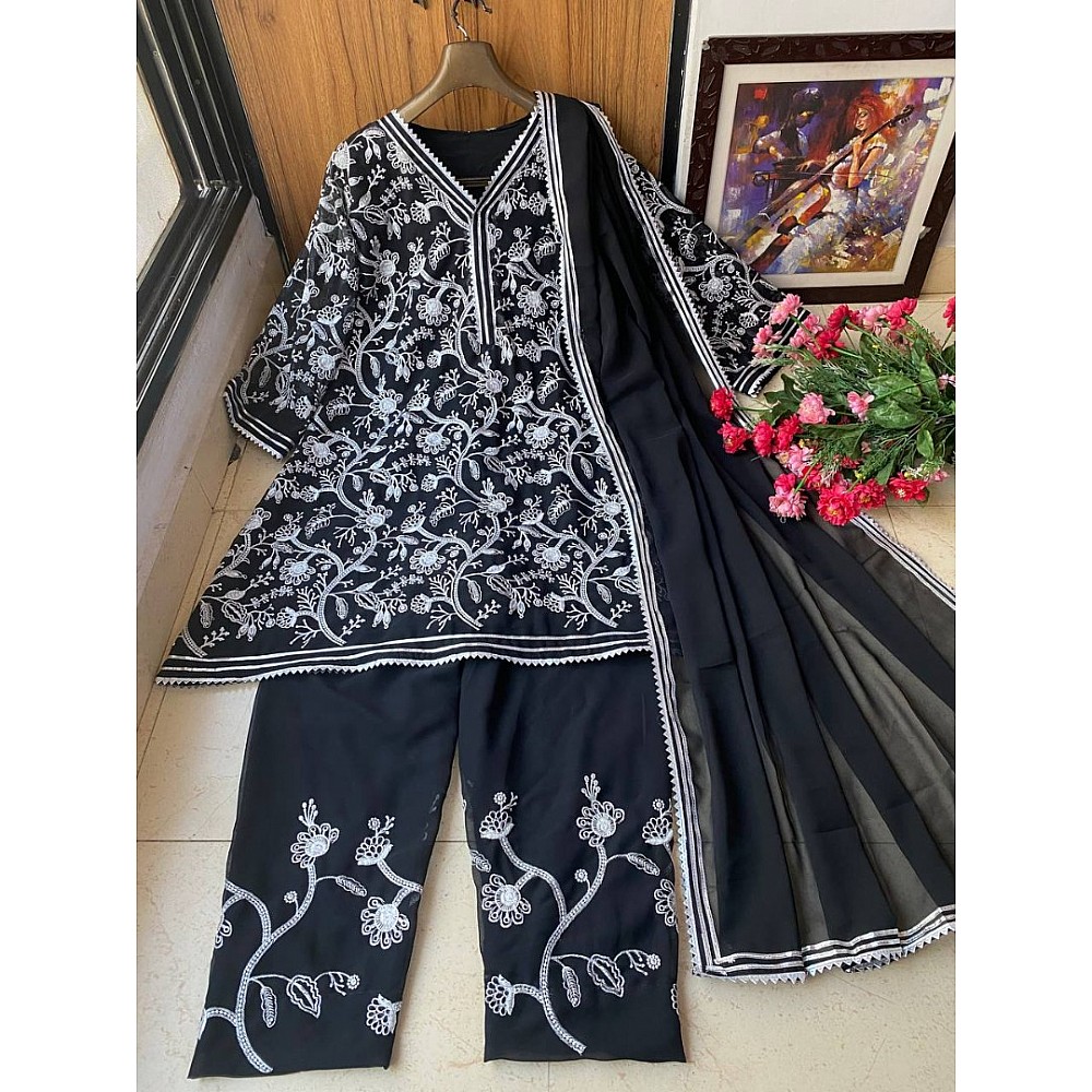 Black georgette heavy embroidery work pant salwar suit