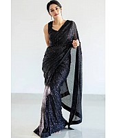 Black georgette heavy shiny sequence work party wear saree