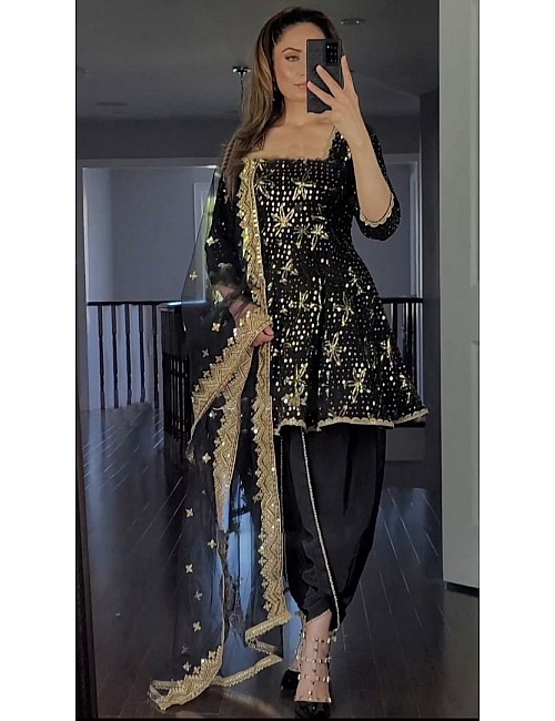 Black georgette sequence embroidery work punjabi suit