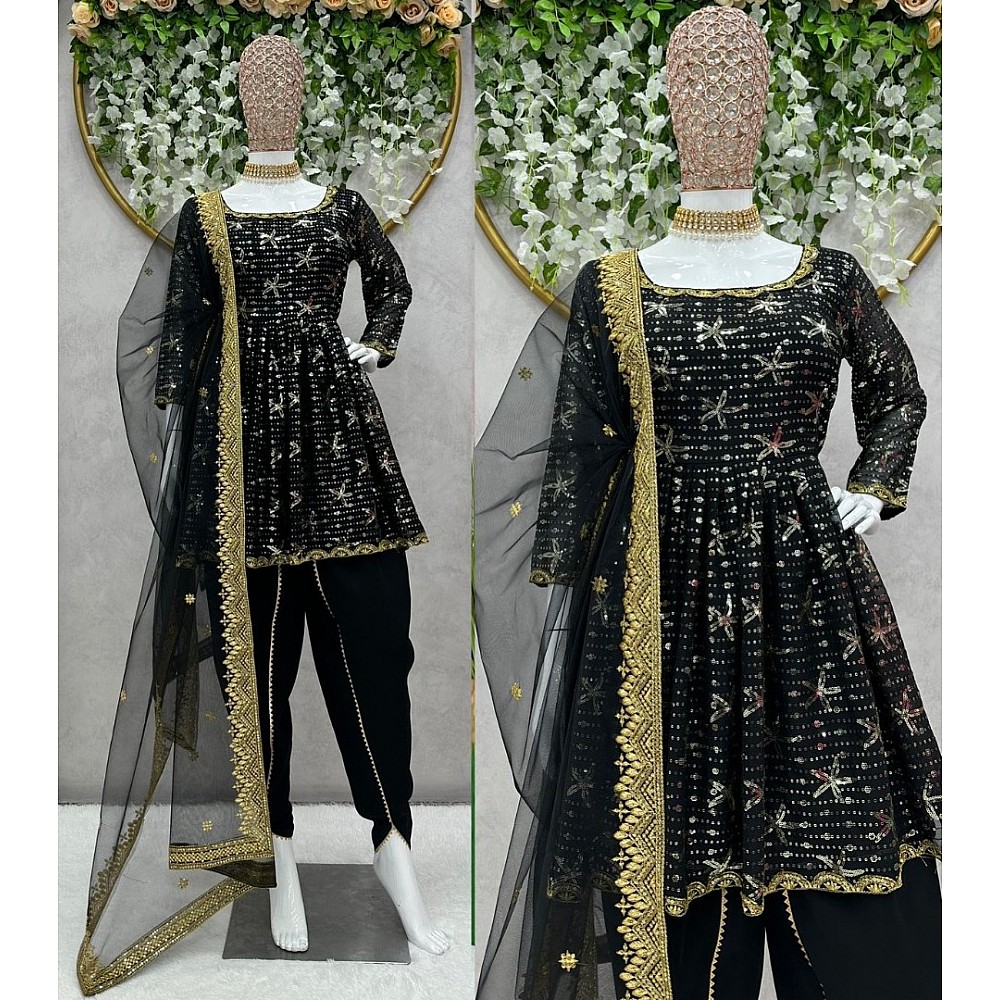 Punjabi Suits : Black georgette sequence embroidery work ...