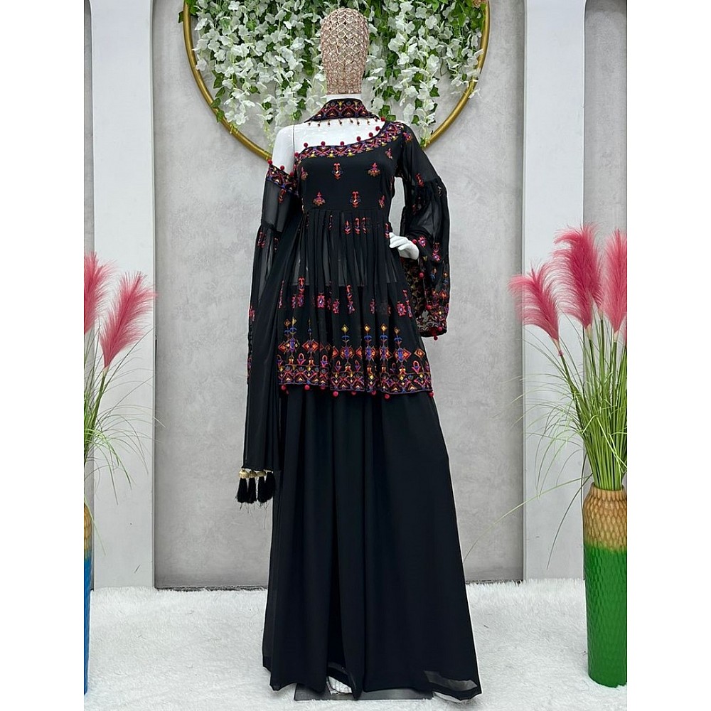 Black georgette thread sequence work designer palazzo suit