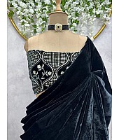 Black velvet designer party wear saree
