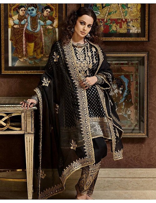 Black velvet embroidery work salwar suit