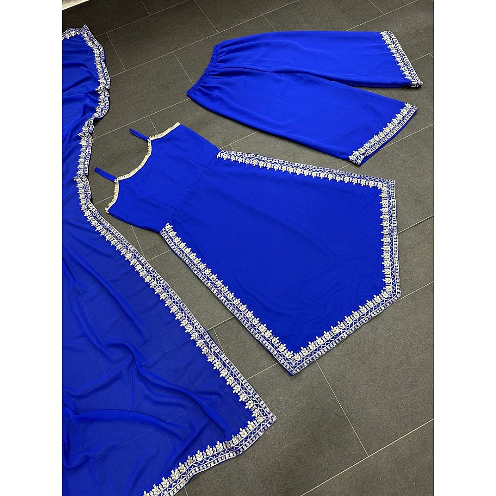 Blue georgette embroidered palazzo suit