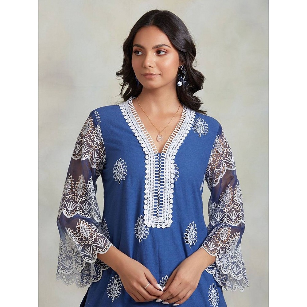 Blue georgette embroidery work plazzo suit