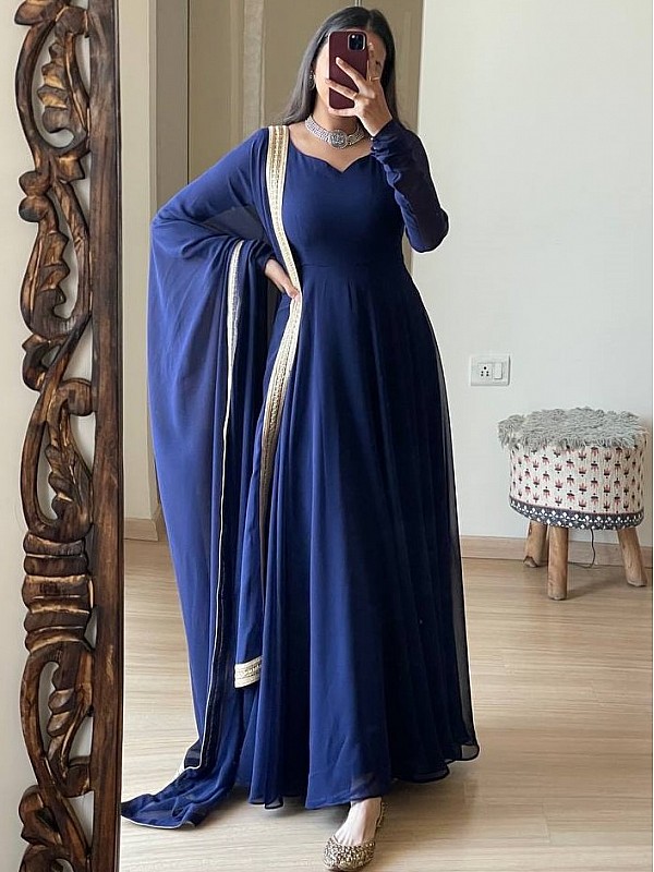 Buy Sea Blue Gown Womens Gown Party Wear Gown Georgette Online in India   Etsy