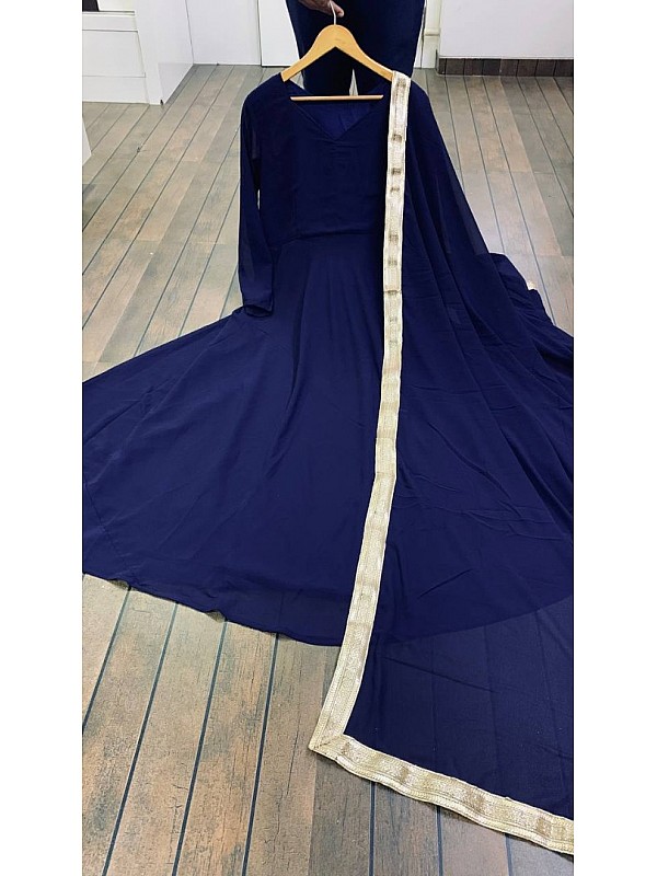 Blue Coloured Ethnic Gown Maxi Dress Chinon Fabric Gown For Girls – Betty  Ethnic India