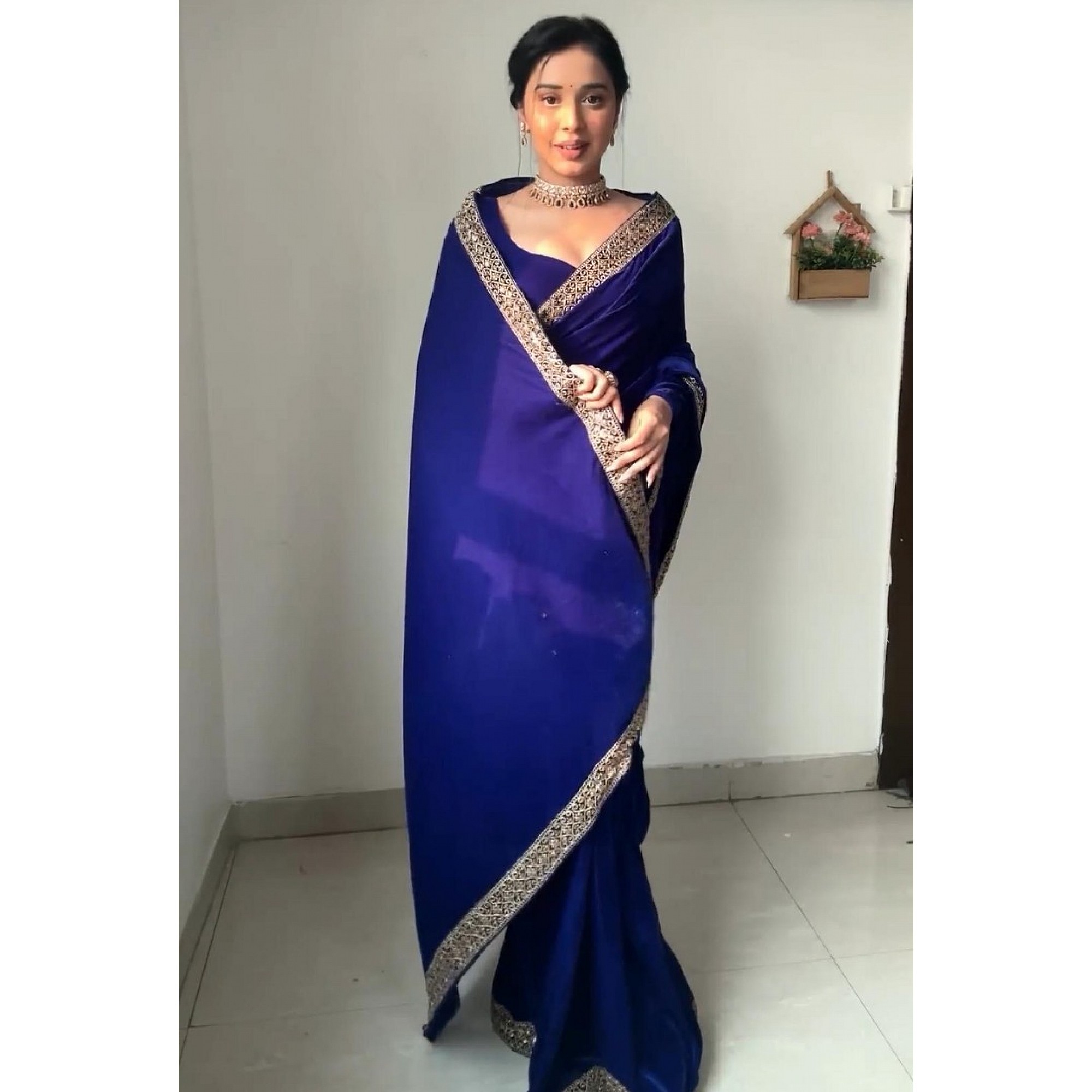 Party Wear Sarees : Blue velvet ready to wear party wear ...